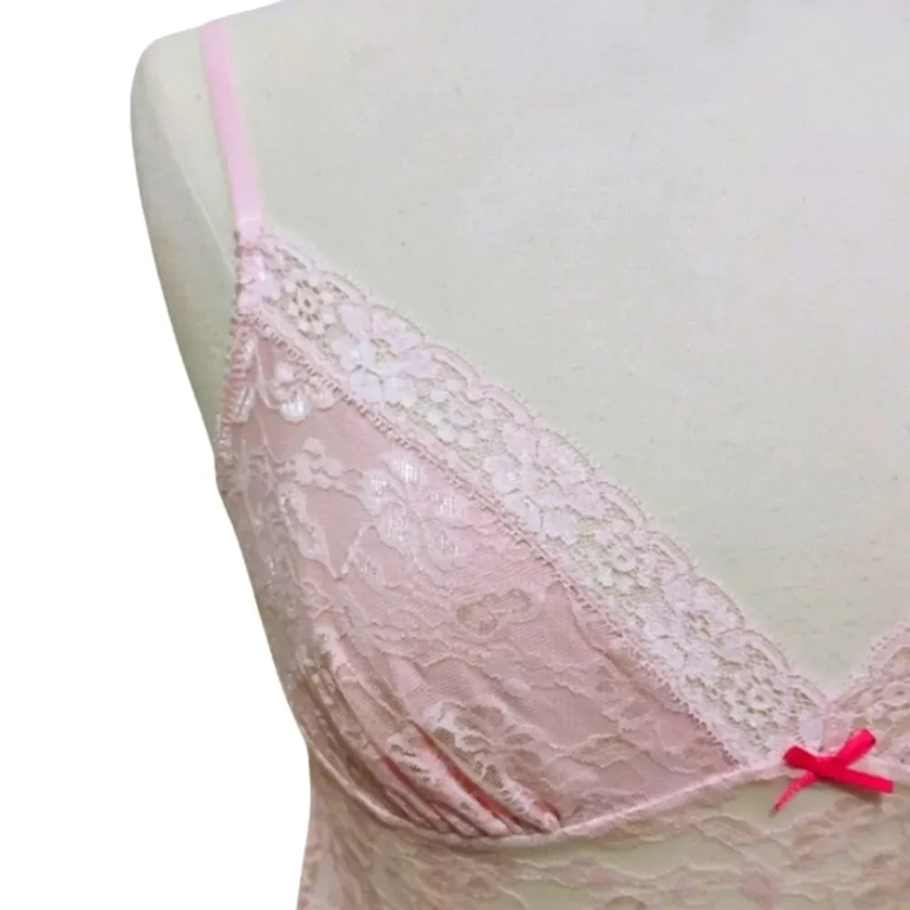 Nightie Chemise Slip Dress Lace Stretchy Babydoll Coquette Pink Dainty Feminine